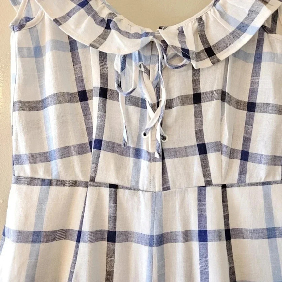 Red Carter Lola Plaid Gingham Linen Cotton Blend Jumpsuit Blue White Size Small. - Picture 8 of 16
